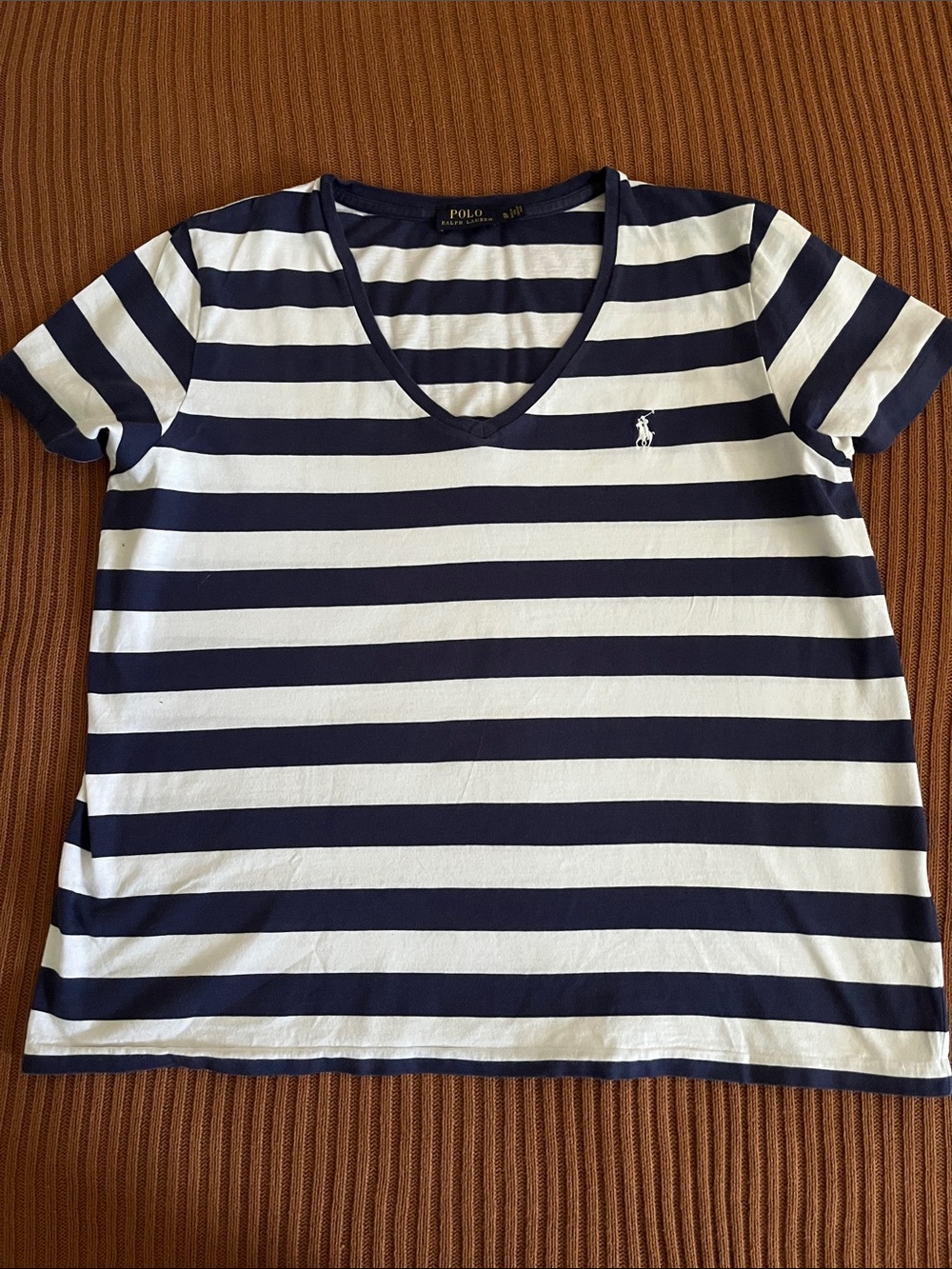 Ralph Lauren Navy and White Striped Tee Size XL